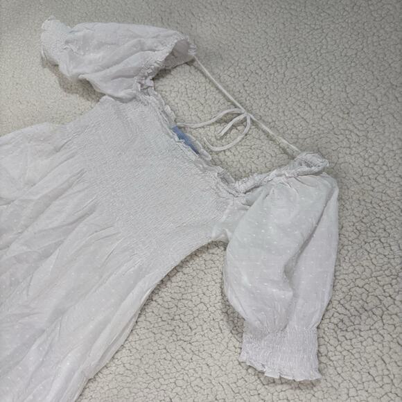 Hill House Athena Nap Mini Dress Small Swiss Dot White Sheer Puff Short Sleeve - Picture 3 of 11